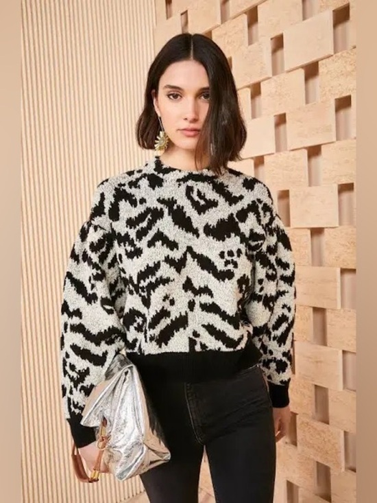 Ulla Johnson Sweaters - Ulla Johnson Nalla Pullover Onyx Animal Print Sweater Small Wool Blend